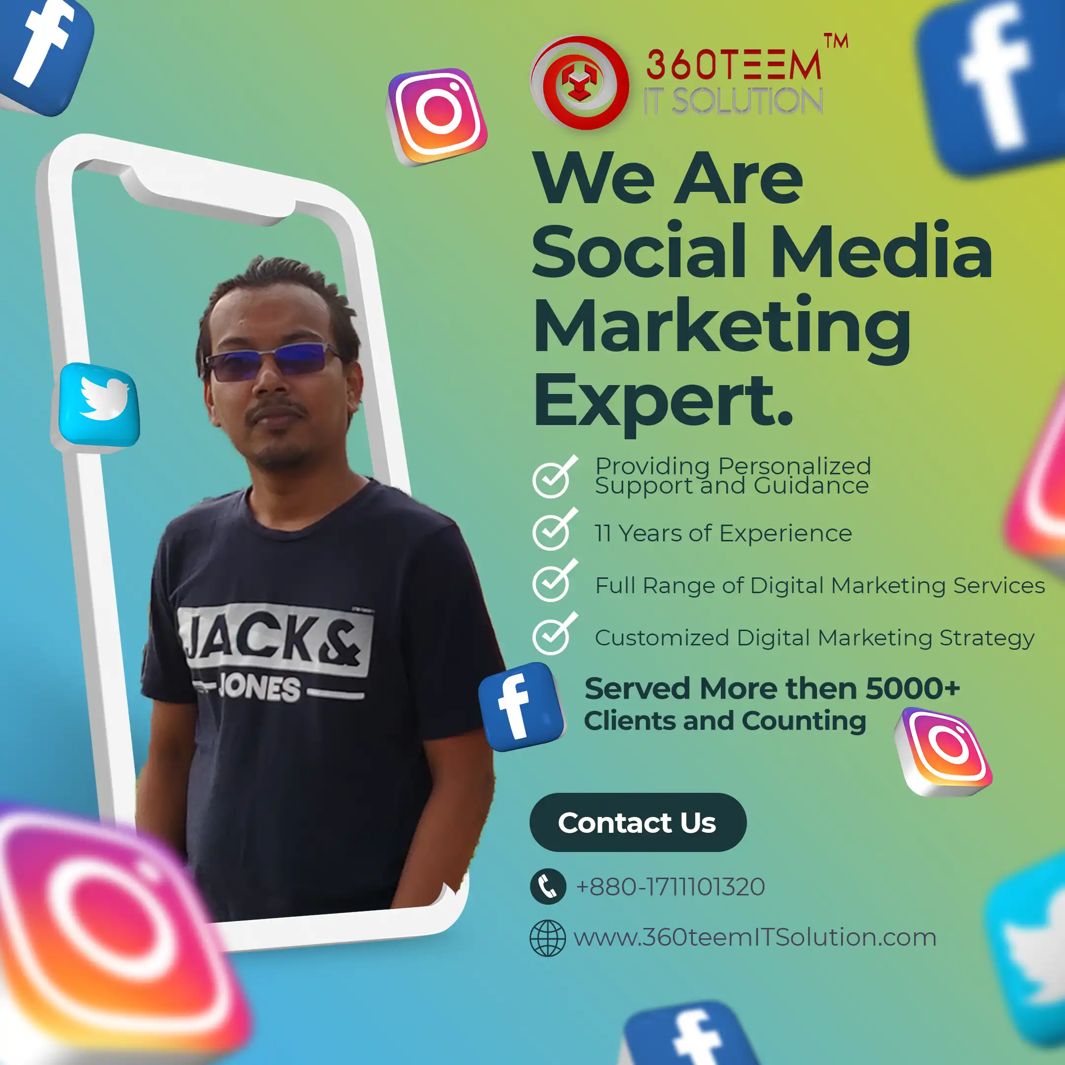 360teem IT Solution™ ১১ বছর ধরে ডিজিটাল মার্কেটিং সেবা প্রদান করছি।